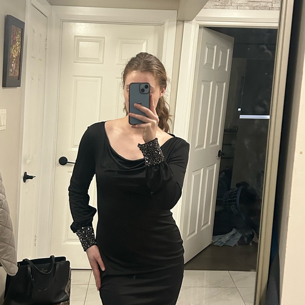 Calvin Klein Black Dress with Beaded Cuffs